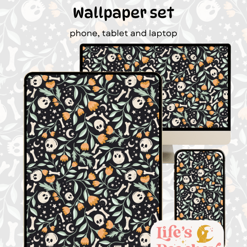 Skulls and Flowers Wallpaper Set | Phone, Tablet & Laptop Digital Download for iPhone and Android