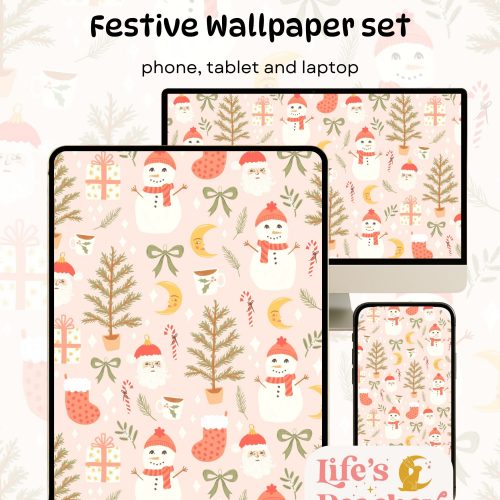 Pink Christmas Festive device wallpaper set