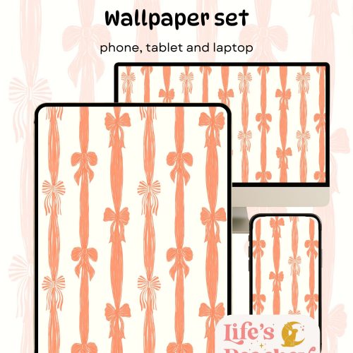 Coral Bows Pattern Device Wallpaper Set (Digital for phone, tablet, desktop)