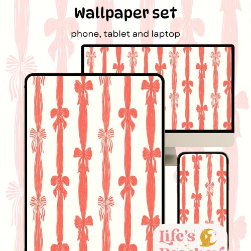 Red & White Bows Device Wallpaper Set (Digital for phone, tablet, desktop)