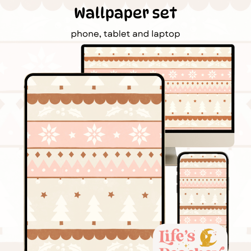 Pink and Neutral Plaid Wallpaper Set: Phone, Tablet, Laptop (Digital Download)