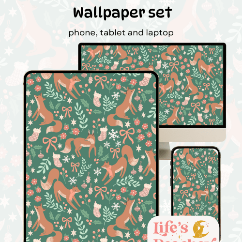 Festive Fox wallpaper Set: Phone, Tablet, Laptop (Digital Download)