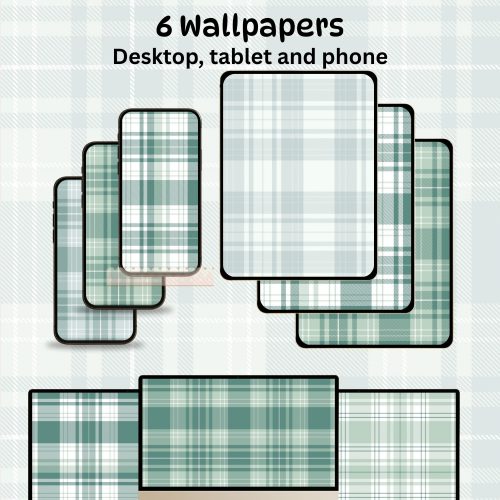 Teal Plaid Wallpaper Bundle: Phone, Tablet, Laptop (Digital Download)