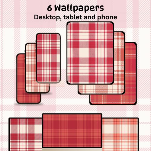 Red Plaid Wallpaper Bundle: Phone, Tablet, Laptop (Digital Download)