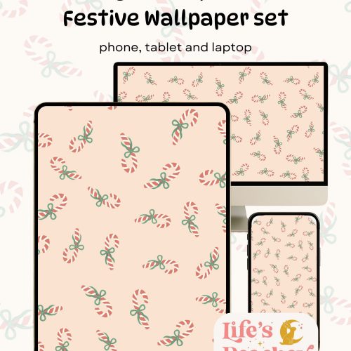 Neutral Candy Cane Wallpaper - Beige Christmas Digital Wallpaper for Phone, Tablet and Desktop