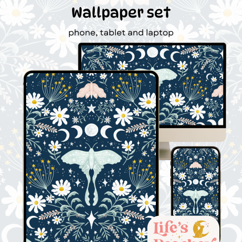 Luna Moth Wallpaper Set: Celestial Phone, Tablet, Laptop (Digital Download)