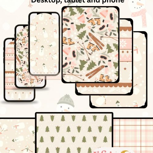 Alpine Skiing festive wallpaper Set: Phone, Tablet, Laptop (Digital Download)