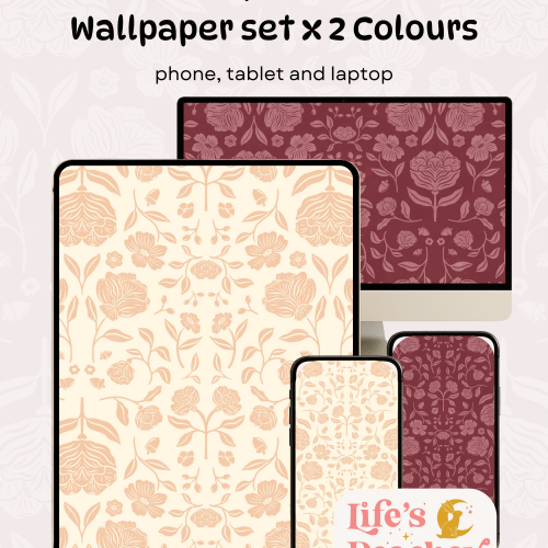 Floral Wallpaper Set in two colours - neutral and burgundy: Phone, Tablet, Laptop (Digital Download)