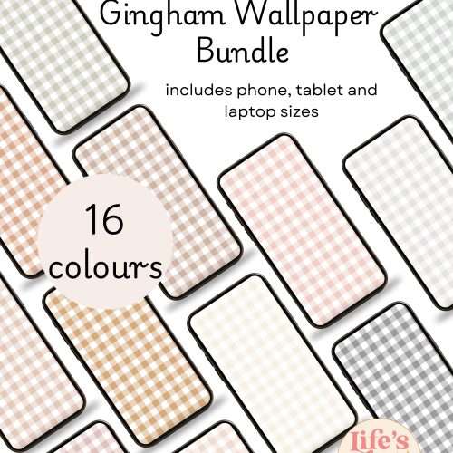 16 Colours Neutral Boho Gingham Wallpaper Bundle for Phone, Tablet, and Laptop (Digital Download)